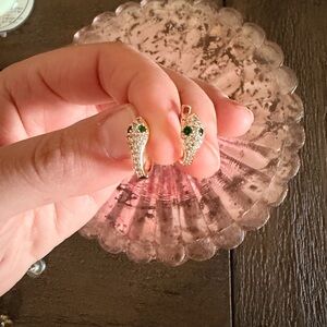 Gold-Tone Snake Crystal Stud Earrings with Green Eyes